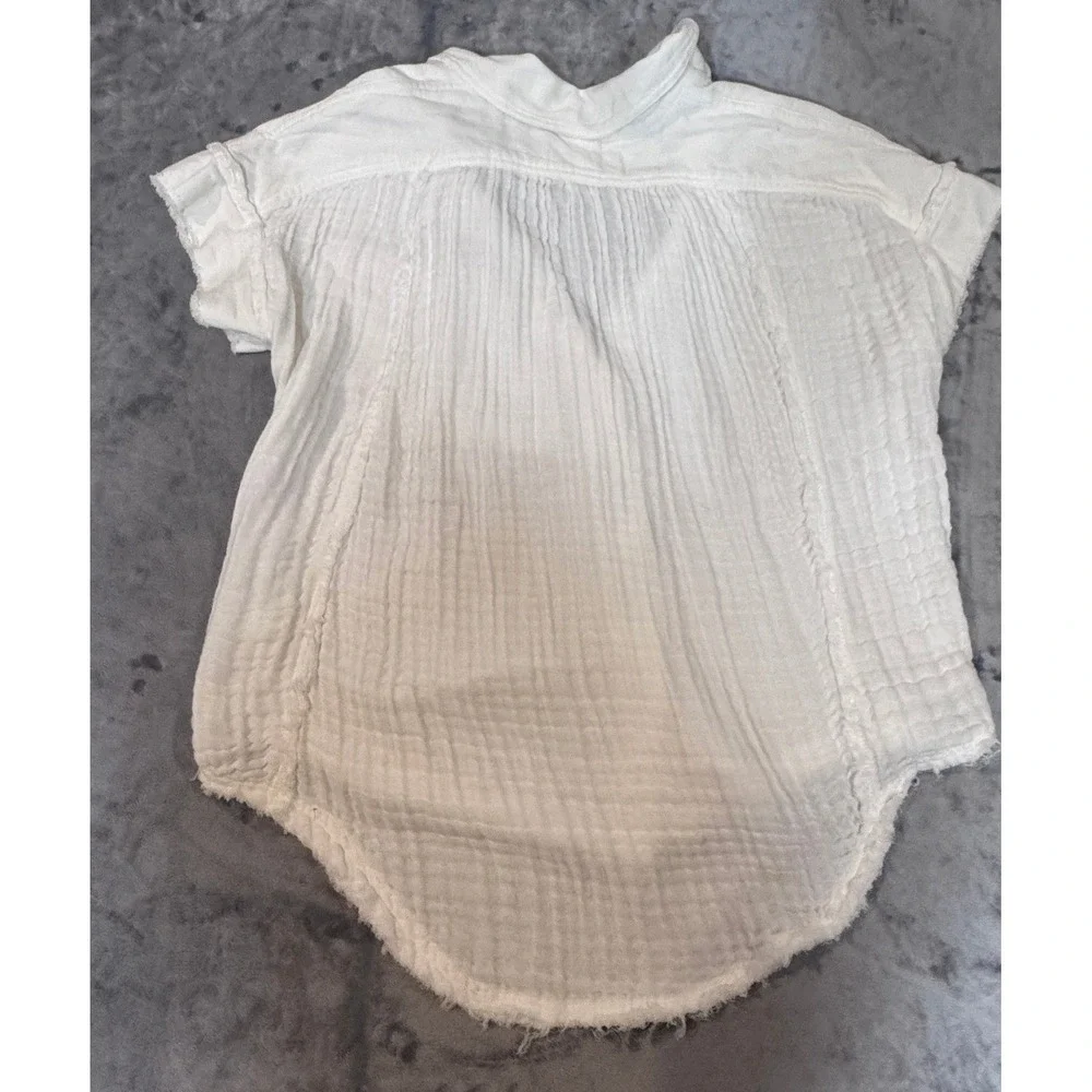 We The Free Free People White Gauze Short Sleeve Button‎ Down Shirt XS Boho